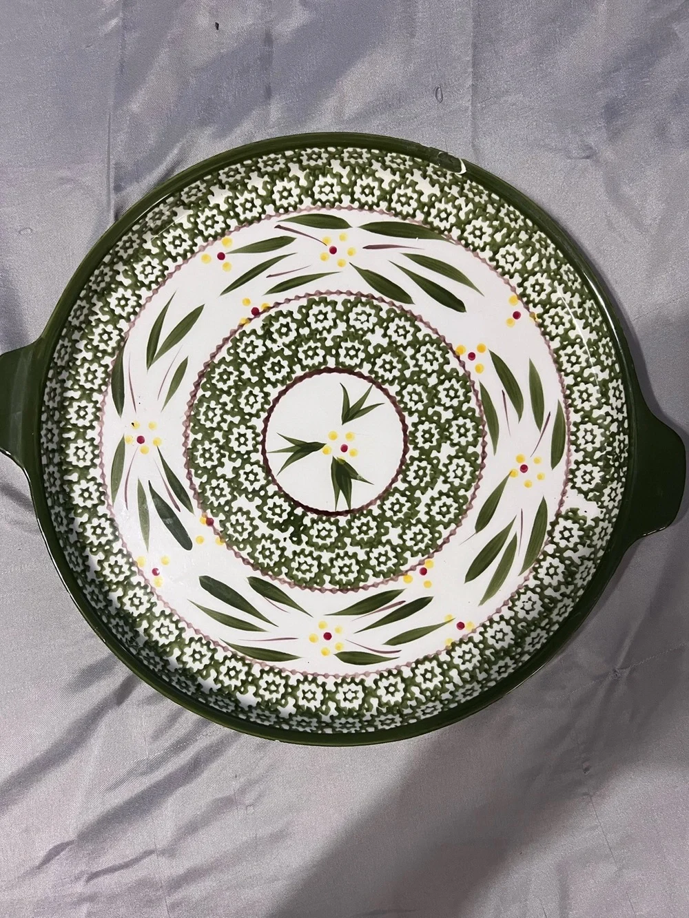 Temp-tations Old World Green Round Baker Serving Dish 13” Handled